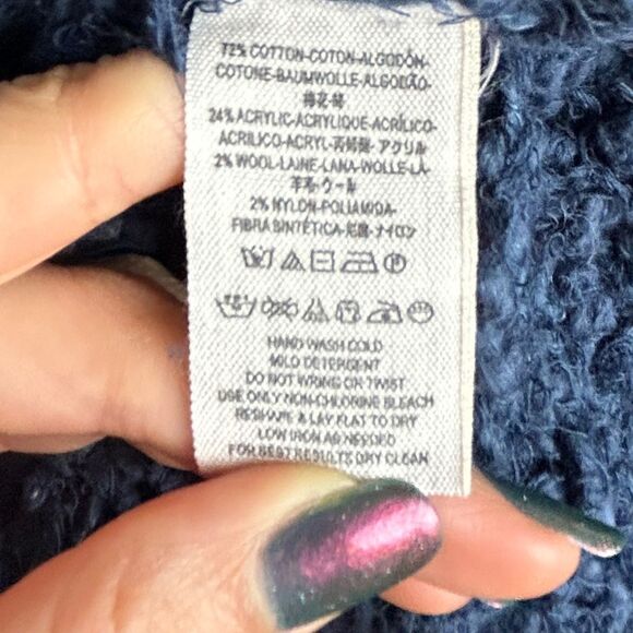 Free People Up The Ladder Distressed Open Knit PullOn Sweater Washed Navy Blue M - Picture 15 of 16